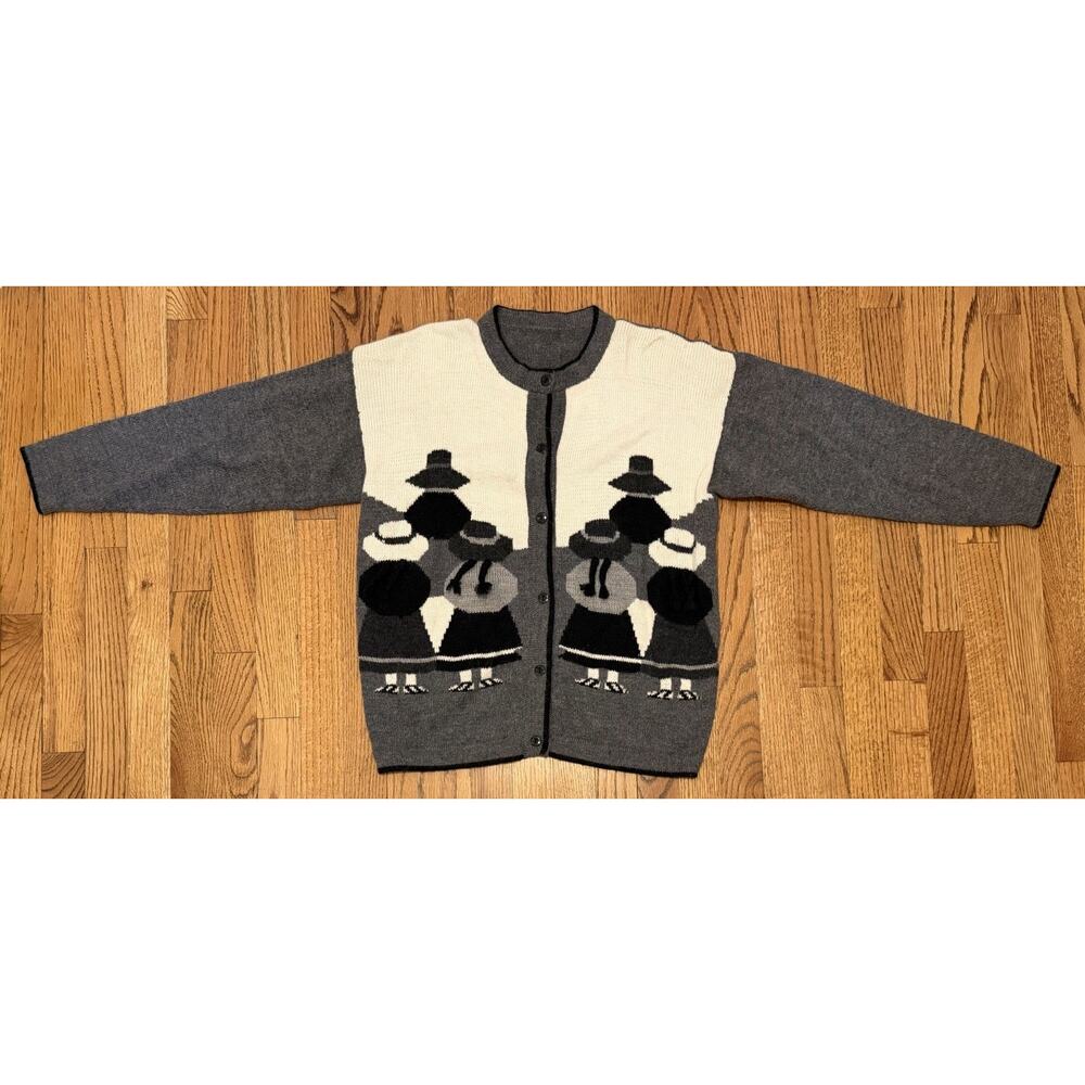 Vintage South American Intarsia Knit Cardigan- No Tags- 80s 90s Cottagecore